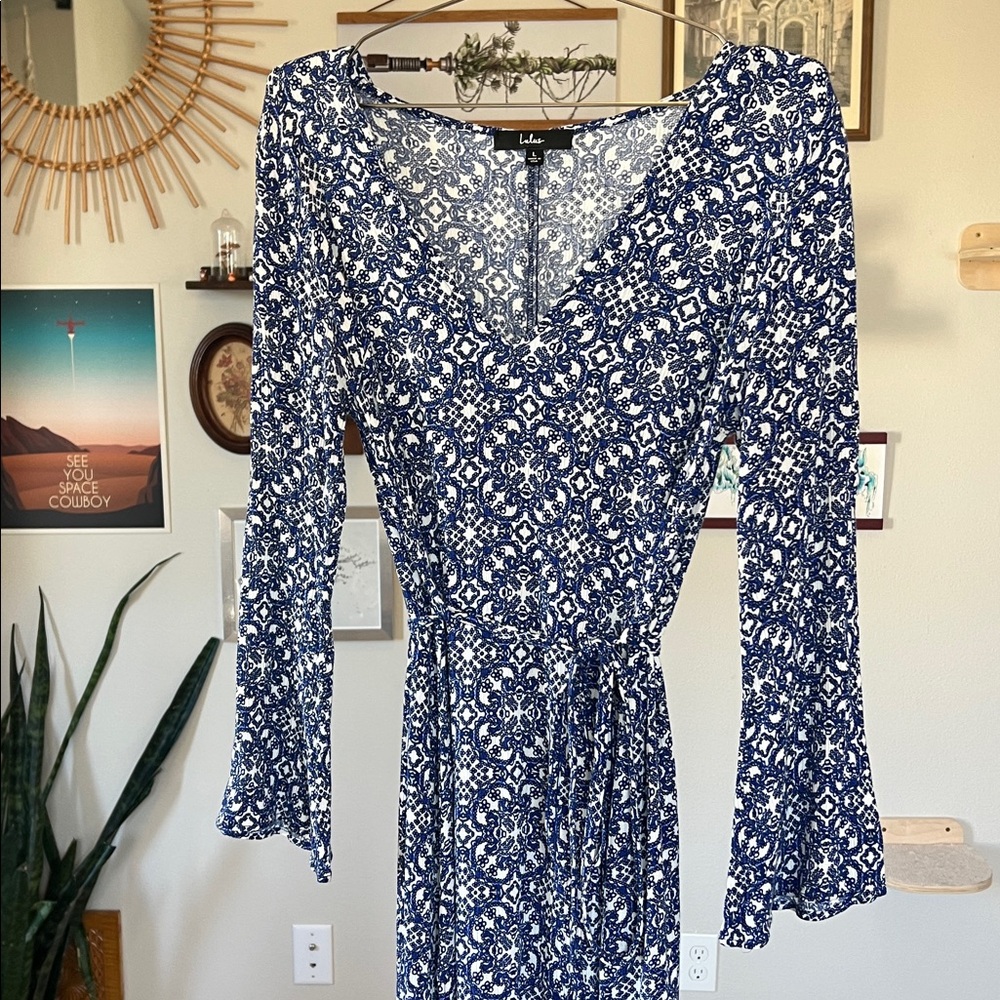 Lulu's Women's Mandala Daydream Blue Print Maxi Dress - Size L - Picture 3 of 11
